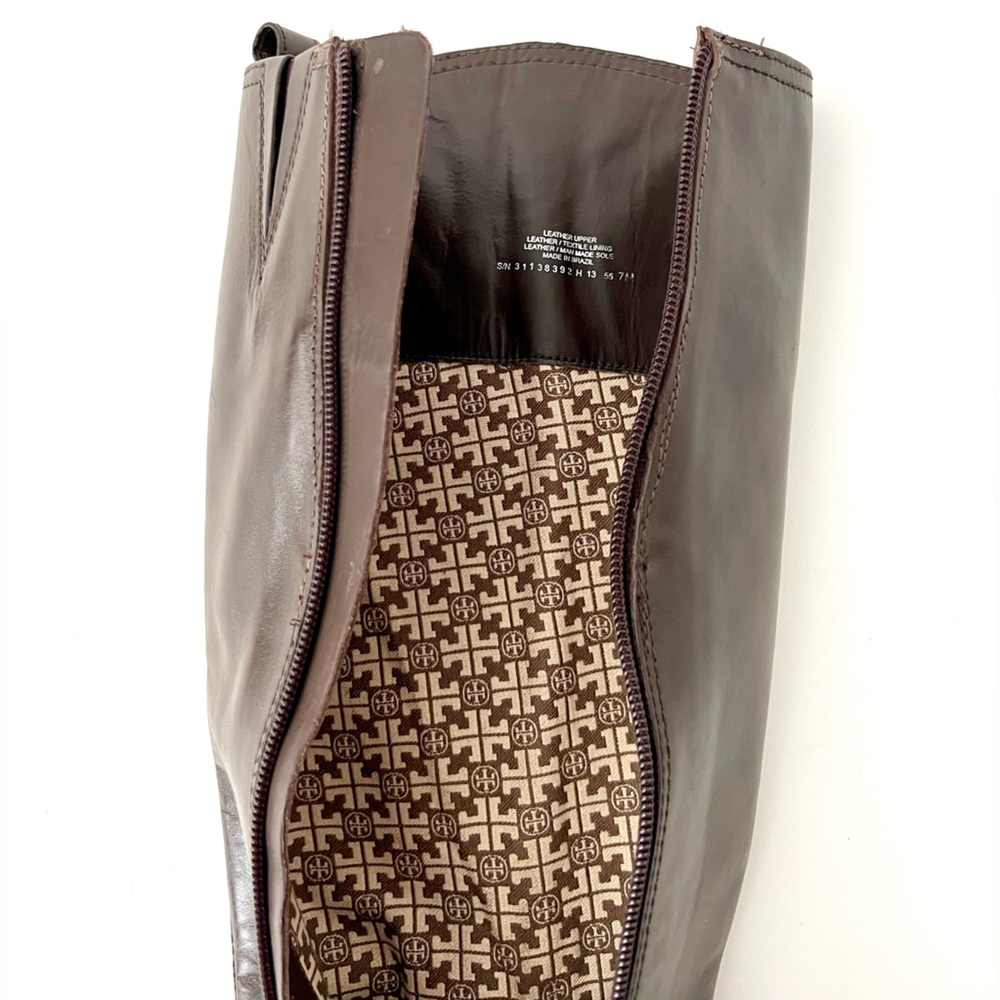 TORY BURCH | Tall Riding Boots Bristol Dark Brown Coconut Leather Size 7 - Picture 14 of 15
